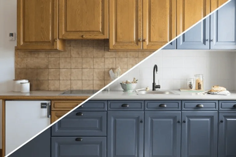 Antes e depois de cozinha renovada sem obras